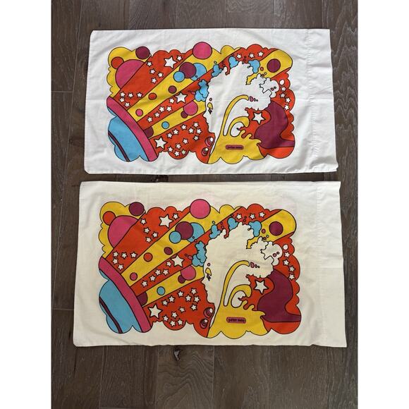 Peter Max pop art VTG 1970s PILLOW CASES Star Dreamer set of 2 graphic print - Picture 1 of 5